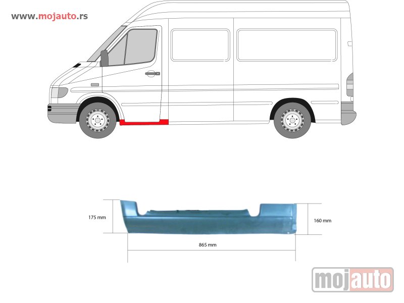 Glavna slika -  Mercedes Sprinter Prag Levi Prednja Vrata 95-06,NOVO - MojAuto