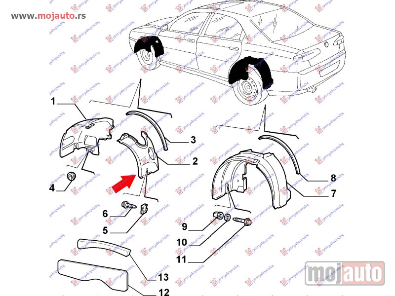 Glavna slika -  POTKRILO (ZADNJI DEO) Desno Alfa romeo 166 98-07 -dostupno - MojAuto