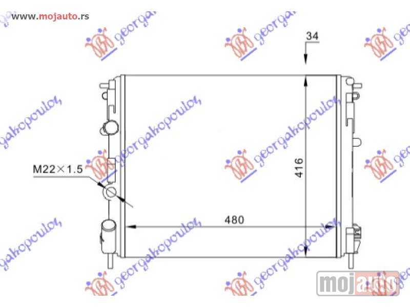 Glavna slika -  HLADNJAK MOTORA BENZIN/DIZEL (48x41) SA PUMPOM Renault clio 98-01 -nedostupno - MojAuto