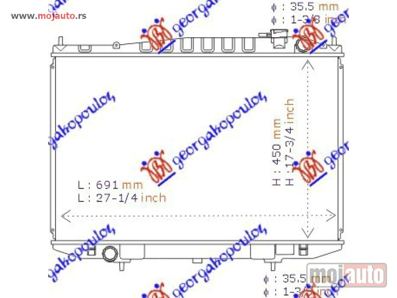 Glavna slika -  HLADNJAK MOTORA DIZEL (+/-AC) (71x45) Nissan p/u (d22) 2wd-4wd 98-01 -dostupno - MojAuto