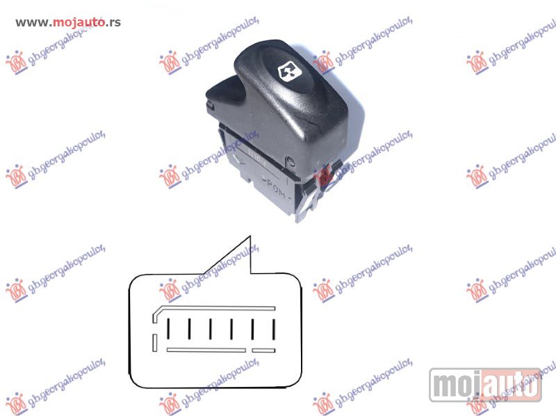 Glavna slika -  PREKIDAC U PREDNJIM/ZADNJIM VRATIMA L=D (CRNI KONEKTOR) (6 PIN) Renault megane sdn 99-02 -dostupno - MojAuto