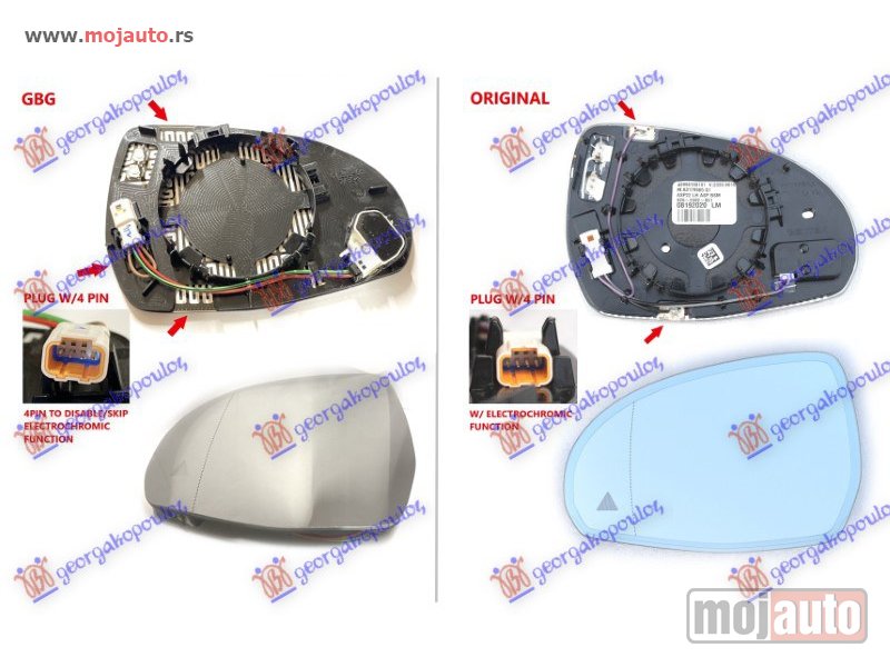 Glavna slika -  STAKLO RETROVIZORA SA GREJACEM (MRTAV UGAO) (BEZ SAMOZATAMNJIVANJA) (4 PIN) (ASFERICNO) Levo Mercedes eqs (bm297) 21- -dostupno - MojAuto