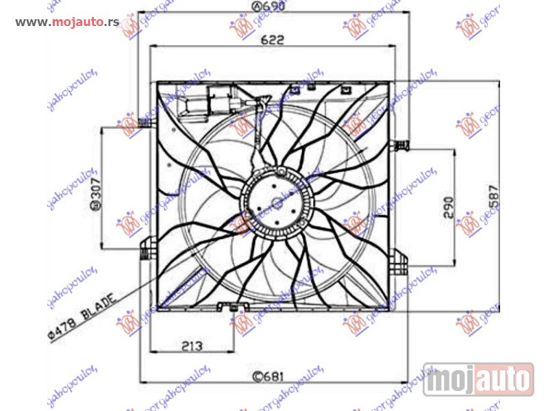 Glavna slika -  VENTILATOR KOMPLET (BENZIN/DIZEL) (485mm) (4 PIN) (600W) Mercedes gl (x166) 12-15 -dostupno - MojAuto