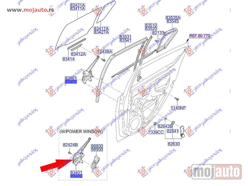 Glavna slika -  PODIZAC ZADNJEG PROZORA ELEKTRICNI (BEZ MOTORA) (O) Levo Hyundai i20 08-12 -dostupno - MojAuto