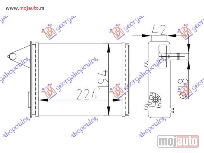 Glavna slika -  GREJAC KABINE (M) (+/-AC) (224x194) (SA PREKIDACEM) Fiat palio 99-04 -dostupno - MojAuto