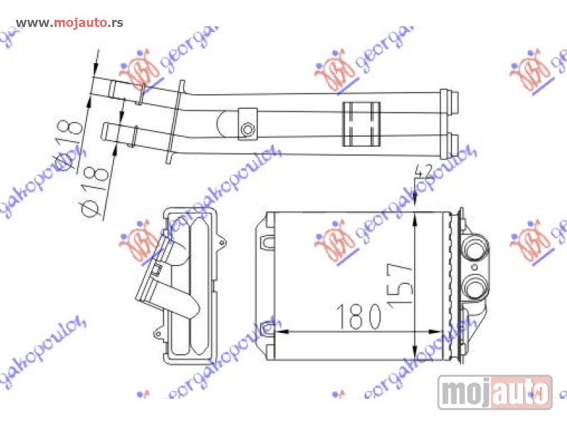 Glavna slika -  GREJAC KABINE (M) (+/-AC) (180x157) (KOMPLET SA CEVIMA) Fiat panda 03-14 -dostupno - MojAuto