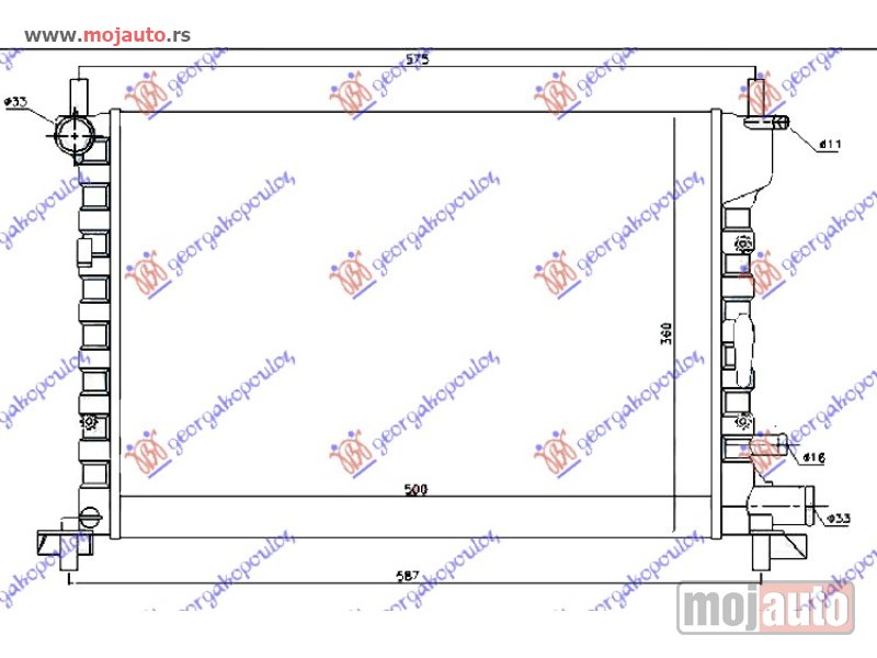 Glavna slika -  HLADNJAK MOTORA 1.2/1.3/1.4/1.6/1.7V (+AC) (52x37.8) Ford fiesta 96-99 -dostupno - MojAuto