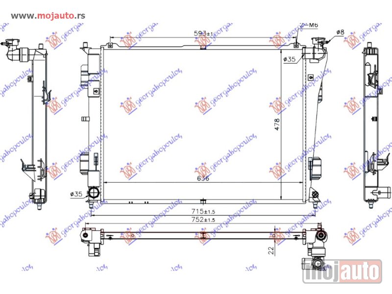 Glavna slika -  HLADNJAK MOTORA 2.0/2.4 (MAN) BENZIN (635x480x16) Hyundai sonata 11-15 -dostupno - MojAuto