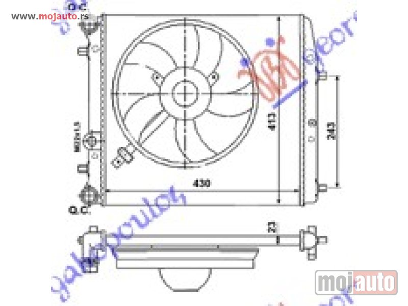 Glavna slika -  HLADNJAK MOTORA ZA SVE MODELE (-AC) (43x41) SA VENTILATOROM Skoda roomster-praktik 06-10 -dostupno - MojAuto