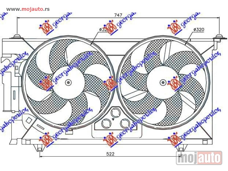 Glavna slika -  VENTILATOR KLIME (MOTOR+ELISA) BENZIN/DIZEL (340mm) Peugeot partner 96-02 -dostupno - MojAuto